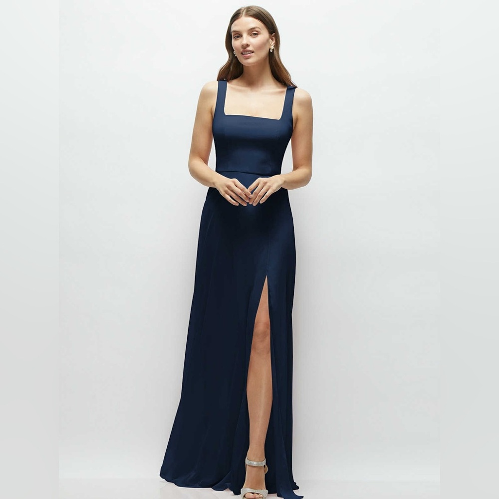 Navy Blue Satin Maxi Dress